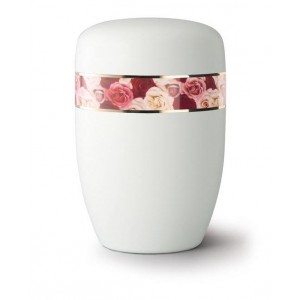 Steel Urn (White with Coloured Roses Design)